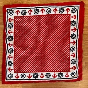 Vintage Red Bandana with White Stripes, Red Anchors and Navy Blue Ships Wheels